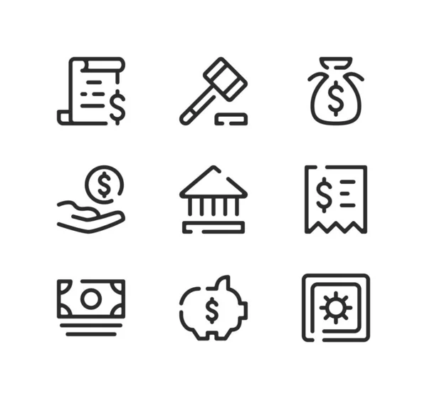 Bankvonal Ikonok Beállítva Modern Grafikai Koncepciók Fekete Vonalú Lineáris Szimbólumok Jogdíjmentes Stock Illusztrációk