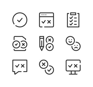Anket çizgisi simgeleri ayarlandı. Modern grafik tasarım kavramları, siyah çizgi doğrusal semboller, basit ana hatlar ögeleri koleksiyonu. Vektör satırı simgeleri