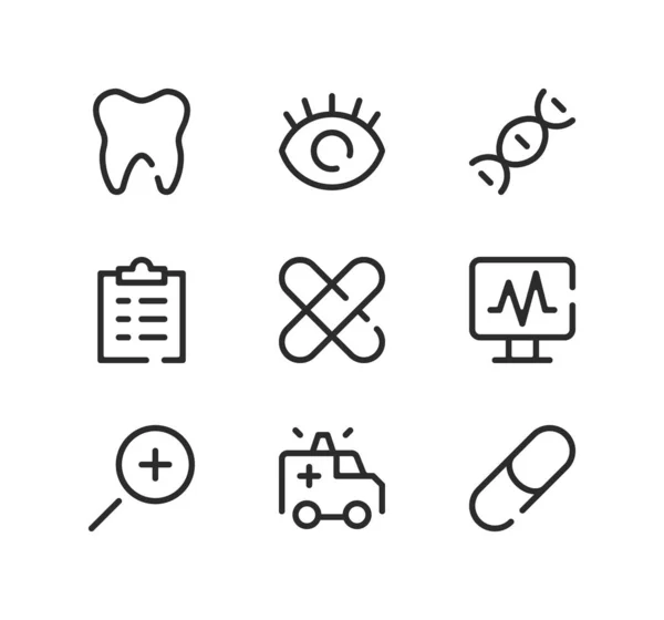 Medical Line Icons Set Modern Graphic Design Concepts Black Stroke — Stock Vector