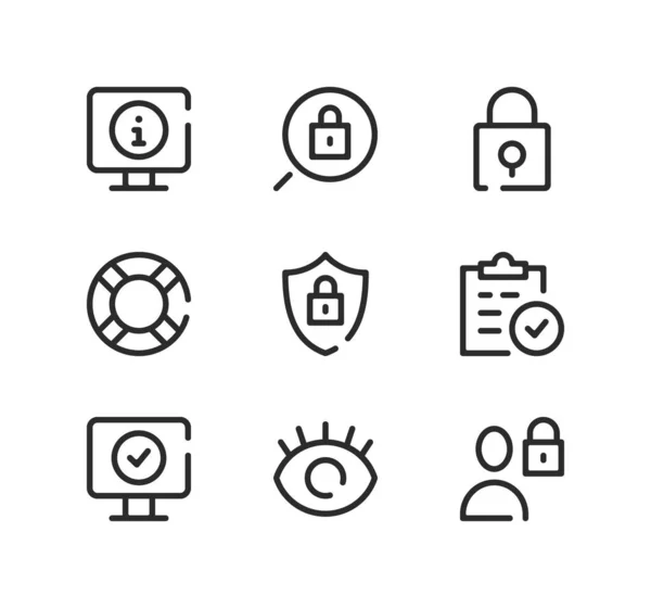 Conjunto Iconos Línea Seguridad Conceptos Diseño Gráfico Moderno Símbolos Lineales — Archivo Imágenes Vectoriales