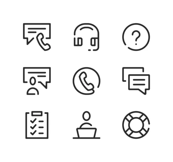 Call Center Line Icons Set Modern Graphic Design Concepts Black — Stock Vector