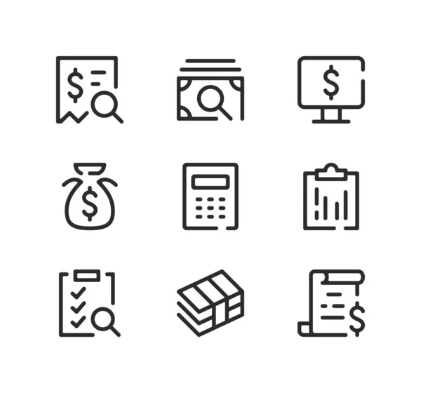 Conjunto Iconos Línea Contable Conceptos Diseño Gráfico Moderno Símbolos Lineales Ilustración de stock