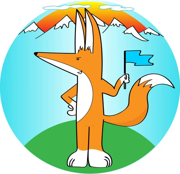 Fox Błękitną Flagą Tle Góry — Wektor stockowy