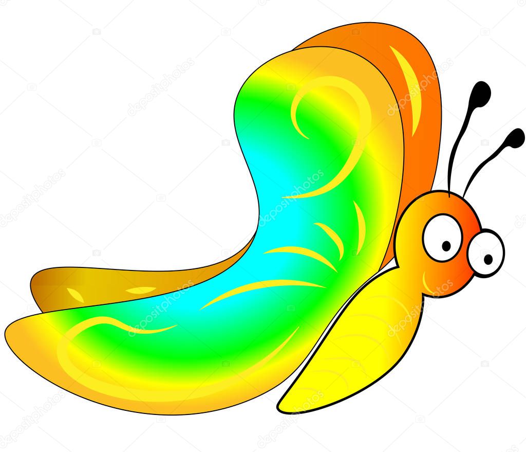 Vector, colored happy butterfly on isolated white background