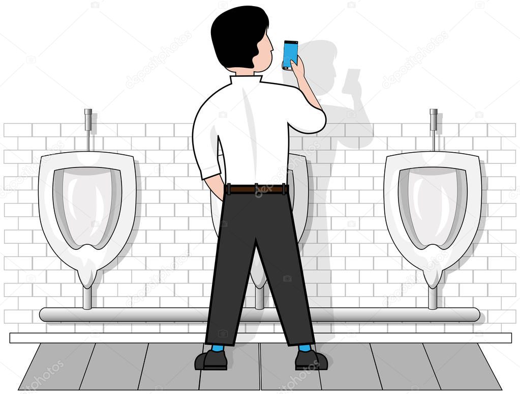 The person in the toilet uses a smartphone.