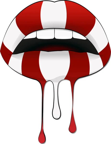 Lèvres Rayures Humides Convoitées Rouges Blanches Avec Belles Dents Lisses — Image vectorielle