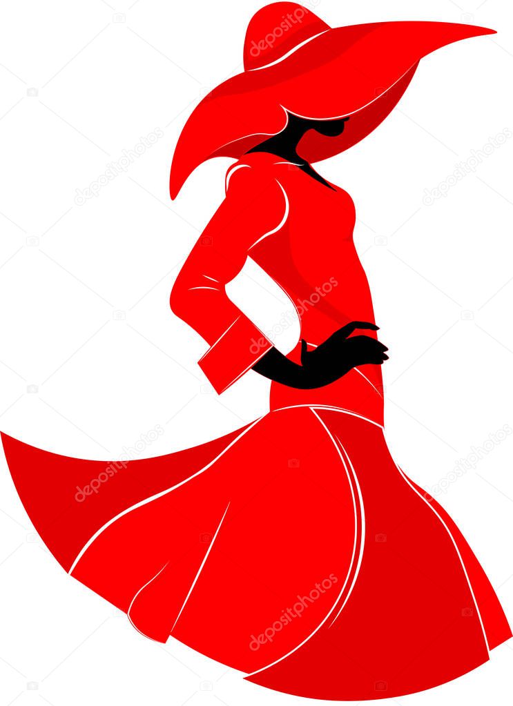 Elegant silhouette of a fashionable girl on a white background.