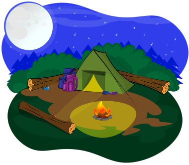 Bir çift büyük ayın altında nature bir kampta dinleniyor.