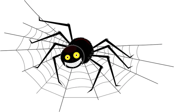 一个大迷人的蜘蛛编织在角落里的蛛网 现在坐在它微笑着 在一个孤立的背景 — 图库矢量图片
