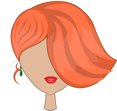 Kızıl saçlı, yeşil kedicikler, izole bir arka plan üzerinde genç bir kızın asimetrik bir saç modeli şık vektör resmi.