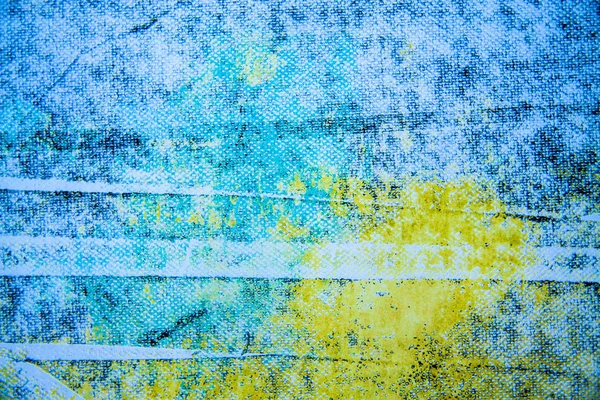 蓝色和黄色油漆背景纹理与垃圾刷笔触 — 图库照片