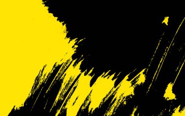  Siyah ve sarı el boyalı arka plan dokusu ile grunge fırça darbeleri