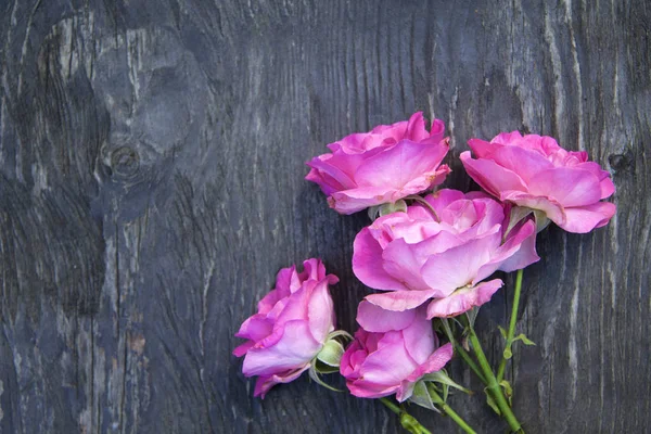 Ramo de rosa rosa sobre fondo rústico de madera — Foto de Stock