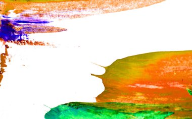 Beyaz arka plan üzerinde turuncu yeşil mavi boya fırça lekeler