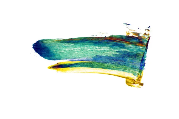 Beyaz arka plan üzerinde turuncu yeşil mavi boya fırça lekeler — Stok fotoğraf