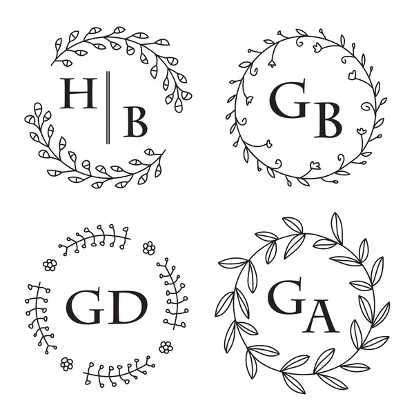 Badge Wedding Flower Hand Getrokken Sjablonen — Stockvector