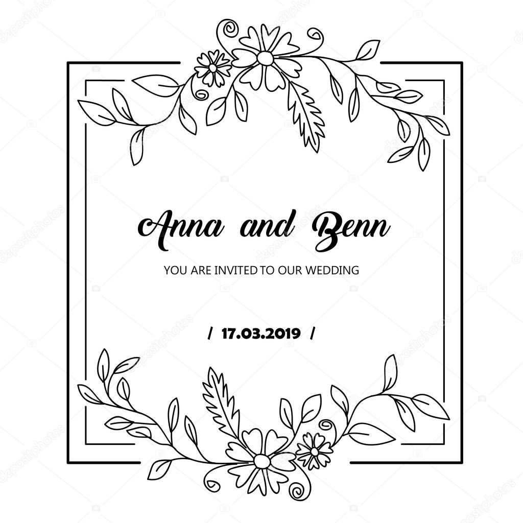 Wedding Invitation flower hand drawn template