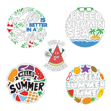 Komik yaz teklif diyor. 100 vektör için en iyi giysi tasarımı, afişi, yastık, kupa ve diğer