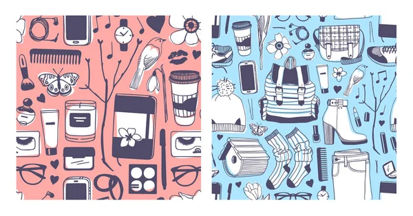 Conjunto Ilustração Moda Desenhada Mão Tinta Criativa Obra Arte Vetor — Vetor de Stock