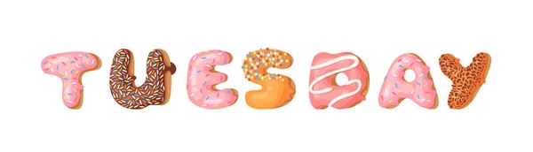 Illustration Vectorielle Dessin Animé Donut Mot Mardi Dessin Main Petit — Image vectorielle