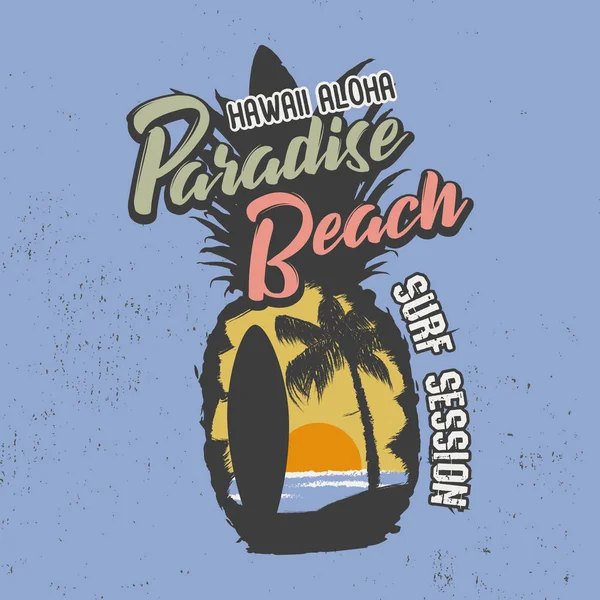 Cennet Plajı Hawaii Aloha. Slogan T-Shirt Grafik. Ananas Siluet güzel plaj.