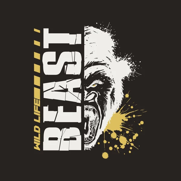 Gorilla Grafik Vektör Tasarım T-shirt. Vahşi Yaşam Canavarı.