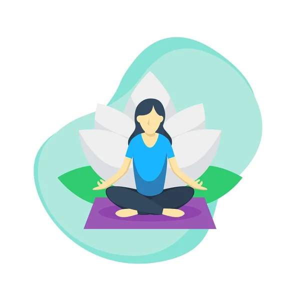 Women do Yoga pose with Lotus Flower in the back. Good for your site, Landing page, and other. concept illustration — Stock Vector