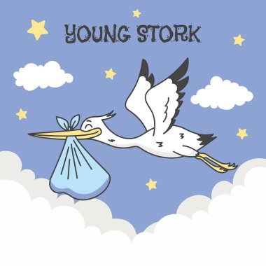 Cute pelicans fly carry bag in the sky Illustration