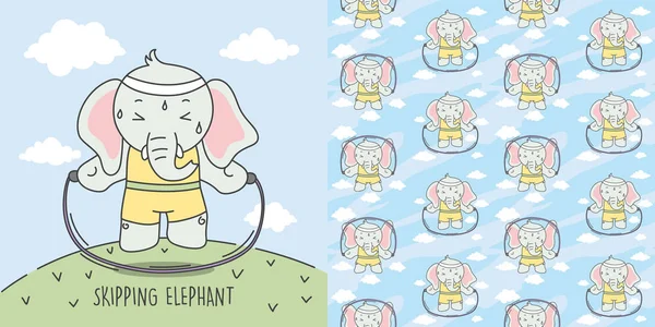 Elefante Saltando para fazer o corpo Padrão ideal e sem costura Ilustração . —  Vetores de Stock