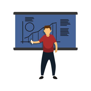 Erkek Sunum Etkinliği Vektör İllüstrasyonu. Dosya kesmek için iyi