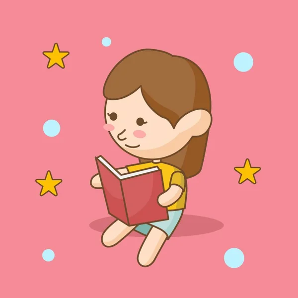 Covid 19病気の間に家でかわいい女の子の読書本 ベクターイラスト — ストックベクタ