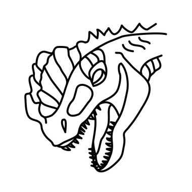 Dilophosaurus Simgesi. Doodle Hand Çizimi veya Siyah Taslak Simgesi Biçimi