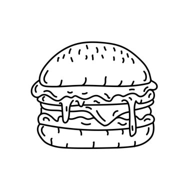 Hamburger Simgesi. Doodle Hand Çizimi veya Siyah Taslak Simgesi Biçimi