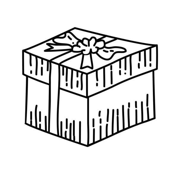 Icône Cadeau Doddle Main Dessinée Noir Contour Icône Style — Image vectorielle