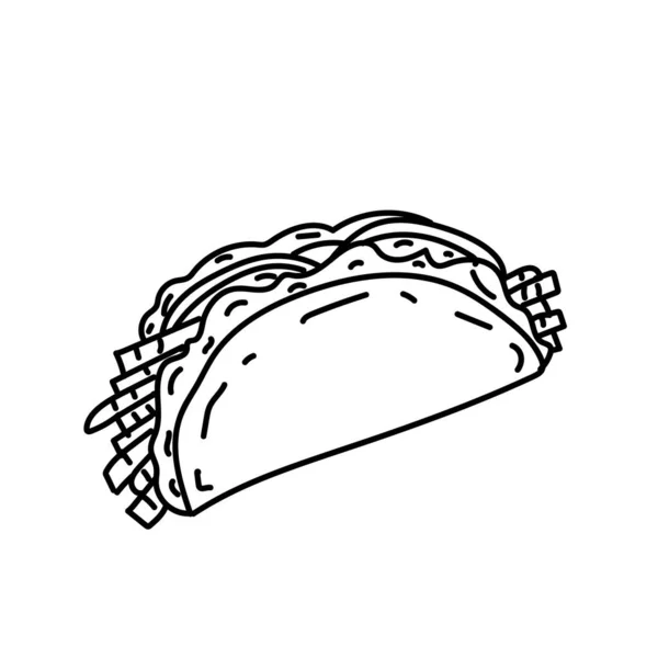 Taco Ikon Doodle Kézzel Rajzolt Vagy Fekete Körvonalas Ikon Stílus — Stock Vector