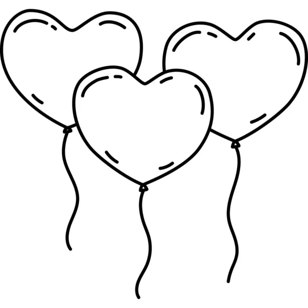 三个心脏气球图标 道奇手绘或黑色轮廓图标样式 — 图库矢量图片