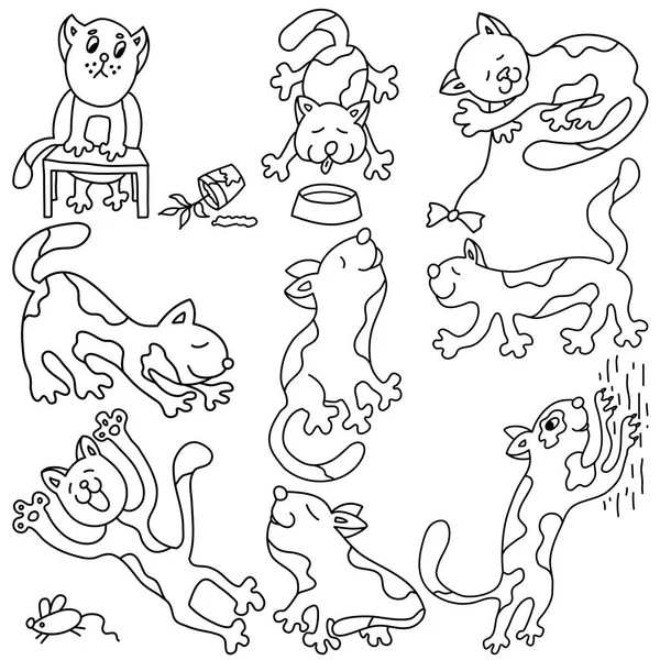 Lustige Süße Doodle Muschi Katzen Set — Stockvektor