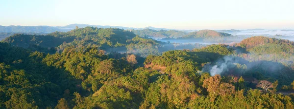 Πανοραμική θέα νωρίς το πρωί πάνω από το τροπικό δάσος — Φωτογραφία Αρχείου