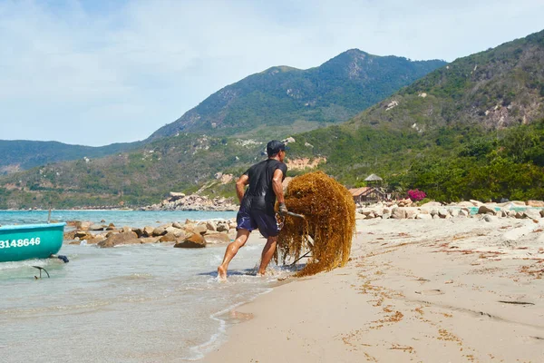 Khanh Hoa Vietnam June 2020 Єтнамський Працівник Транспортує Екологічно Дружні — стокове фото