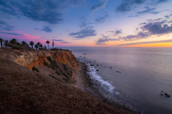 Kolorowe Niebo Przybrzeżnych Widok Point Vicente Lighthouse Zboczach Rancho Palos — Zdjęcie stockowe