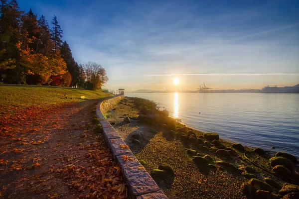 Folhas Vibrantes Outono Águas Calmas Vistas Longo Stanley Park Seawall — Fotografia de Stock