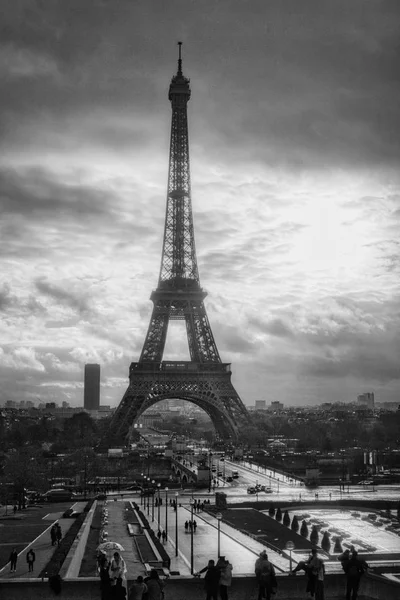 Atemberaubender Blick Auf Den Ikonischen Eiffelturm Von Den Trocadero Gärten — Stockfoto