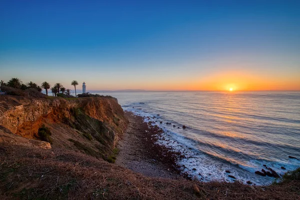 Céu Colorido Vista Costeira Point Vicente Lighthouse Topo Das Falésias — Fotografia de Stock