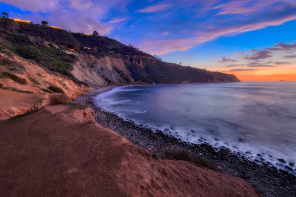 Довгою Витримкою Фото Узбережжя Південної Каліфорнії Після Заходу Сонця Драматичним — стокове фото