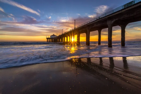 Atemberaubender Sonnenuntergang am manhattan beach pier — Stockfoto