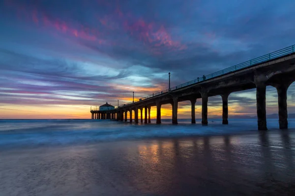 Atemberaubender Sonnenuntergang am manhattan beach pier — Stockfoto