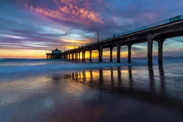 Pôr do sol deslumbrante no cais de Manhattan Beach — Fotografia de Stock