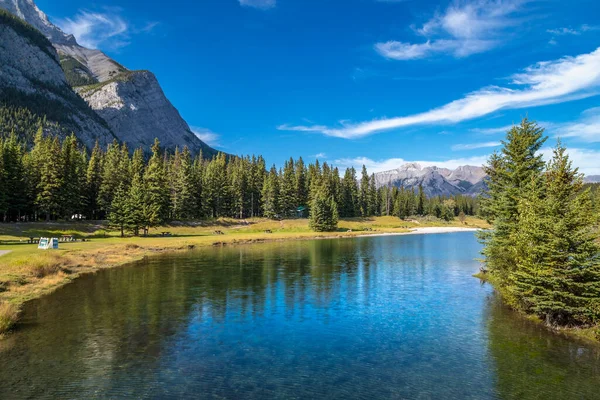 Breathtaking View Cascade Mountain Towering Cascade Ponds Reflections Turquoise Water Royalty Free Stock Images