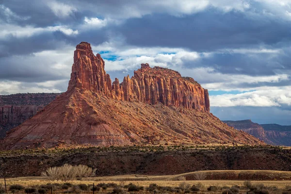 Lindas Barbatanas Arenito Vistas Longo Indian Creek Corridor Scenic Byway Imagem De Stock