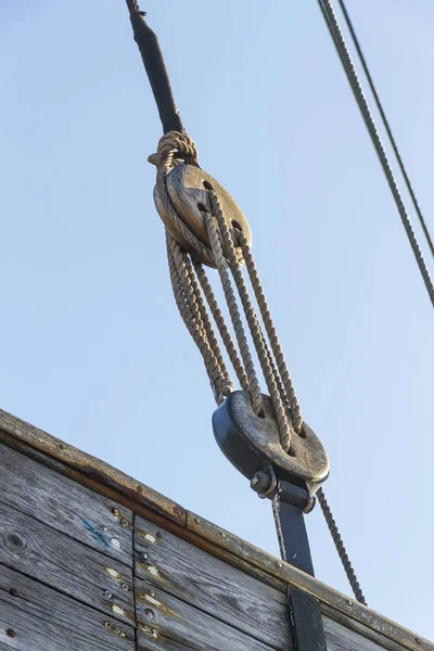 Houten Tuigage Deadeye Van Oude Zeilboot — Stockfoto